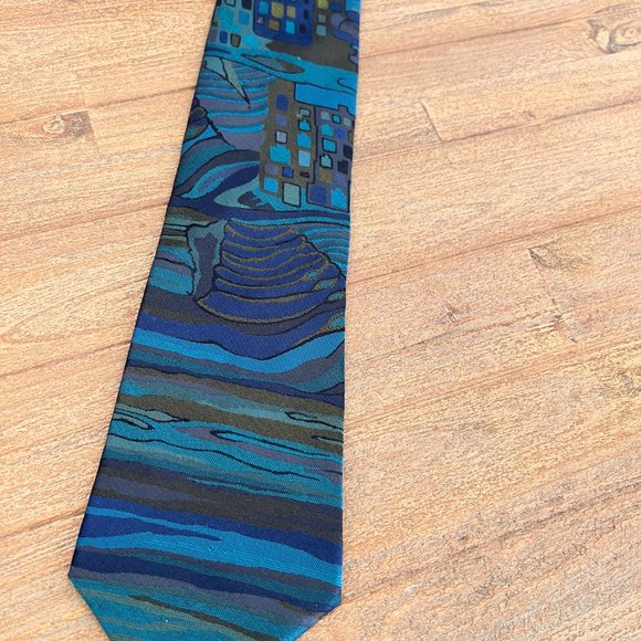 Vintage Silk Blue Abstract Necktie - PACC - Picture 2 of 6